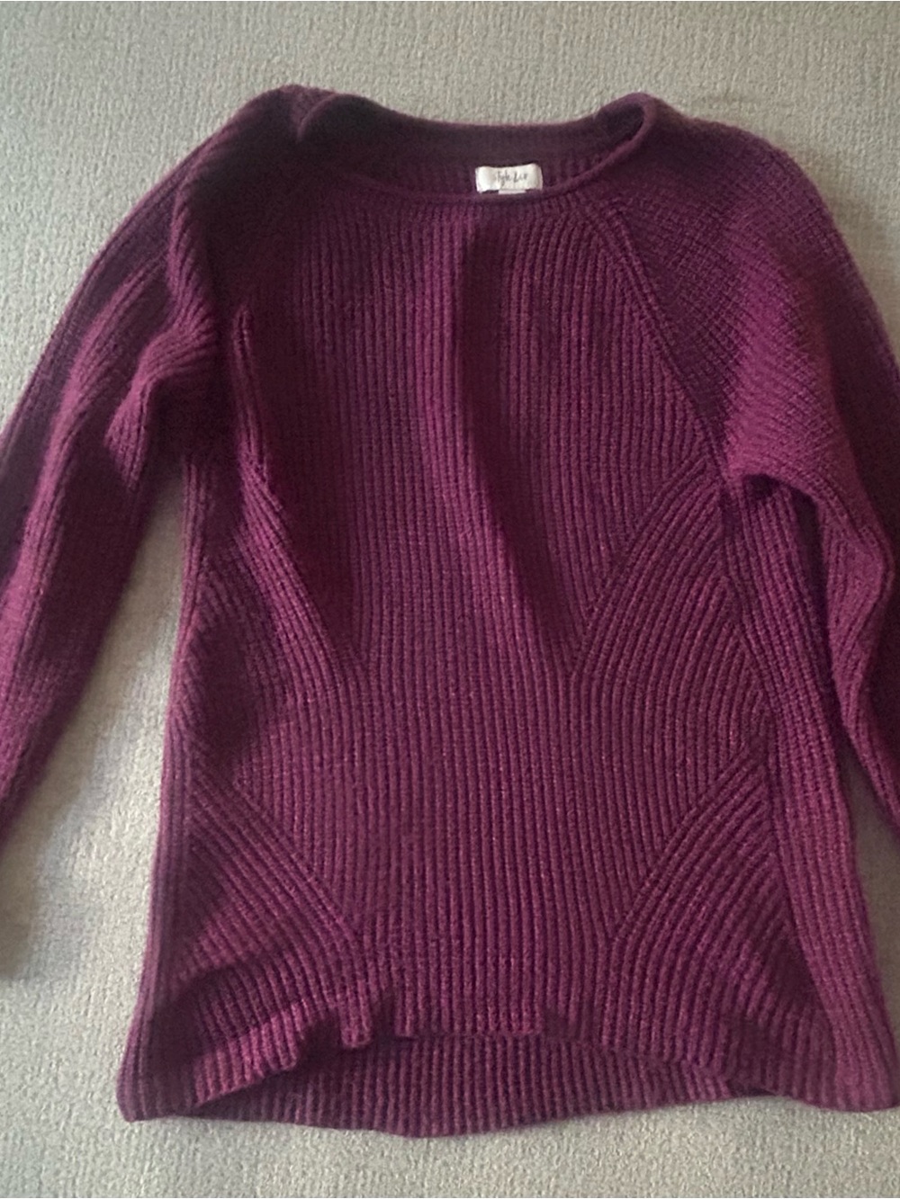 Style & Co. Ribbed Crewneck Sweater - Deep Plum
